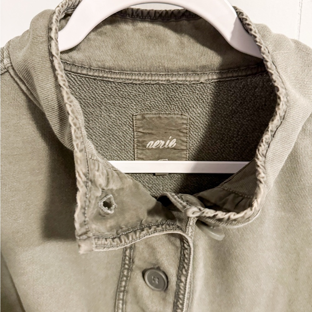 Aerie Quarter Button Pullover Olive Green - Picture 6 of 6